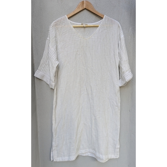 Eileen Fisher Organic Cotton Gauze Striped Dress - Minimalist Lounge Comfy - M - Picture 3 of 9